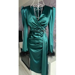 Rochie satin luxe feathers special green