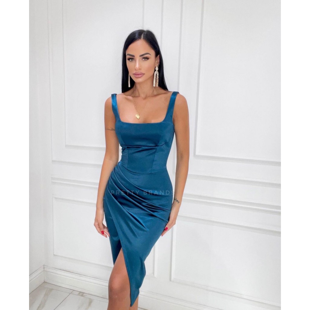 Rochie din satin Anyna Turquoise