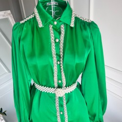 Camasa green cu perle Luxe