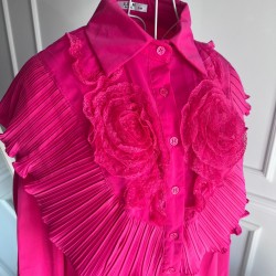 Camasa Roze Luxury cu imprimeu trandafir Din dantela