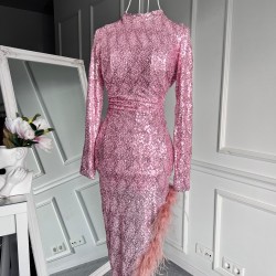 Rochie Luxury cu paiete si puf Pink Edition