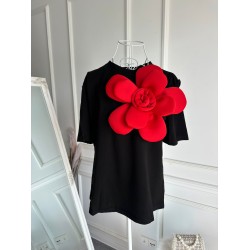 Tricou negru Cute Red Flower