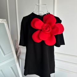 Tricou negru Cute Red Flower
