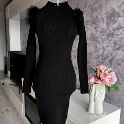 Pulover de dama tip rochie Fluffy Black