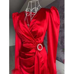 Rochie de ocazie rosie din satin Red satin Luxe Feathers