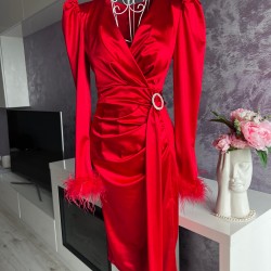 Rochie de ocazie rosie din satin Red satin Luxe Feathers